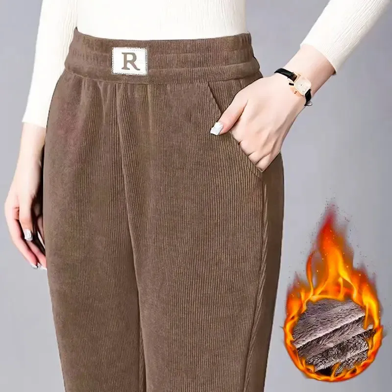 2023 New-Corduroy High Waist Straight Leg Plush Pants For Women