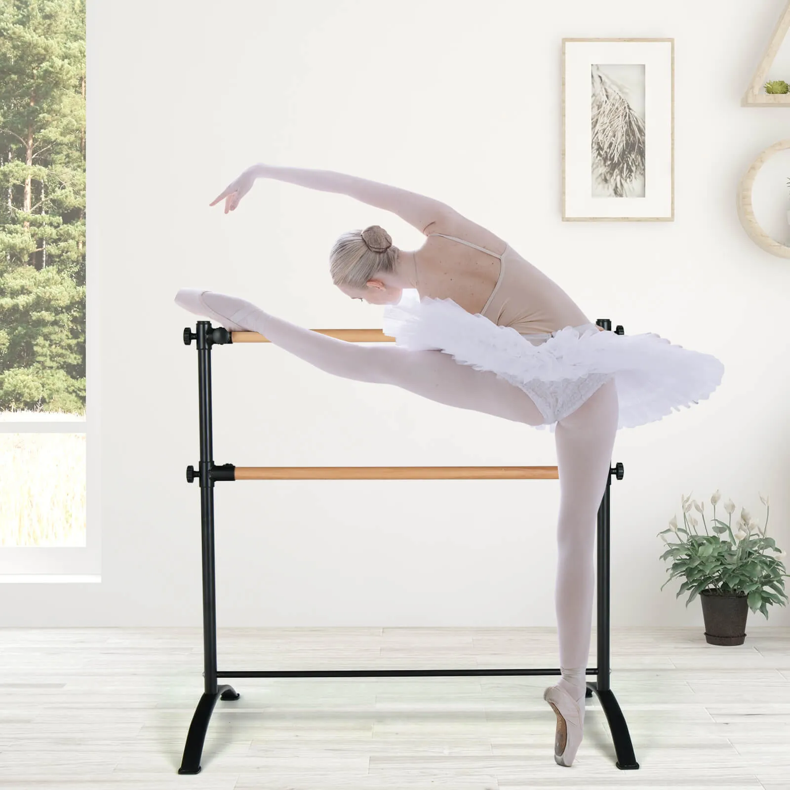 4 Feet Freestanding Ballet Barre with Height Adjustable-Black