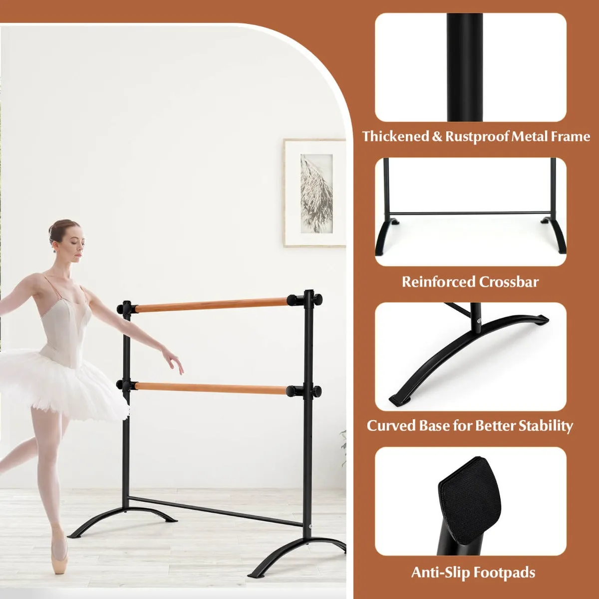 4 Feet Freestanding Ballet Barre with Height Adjustable