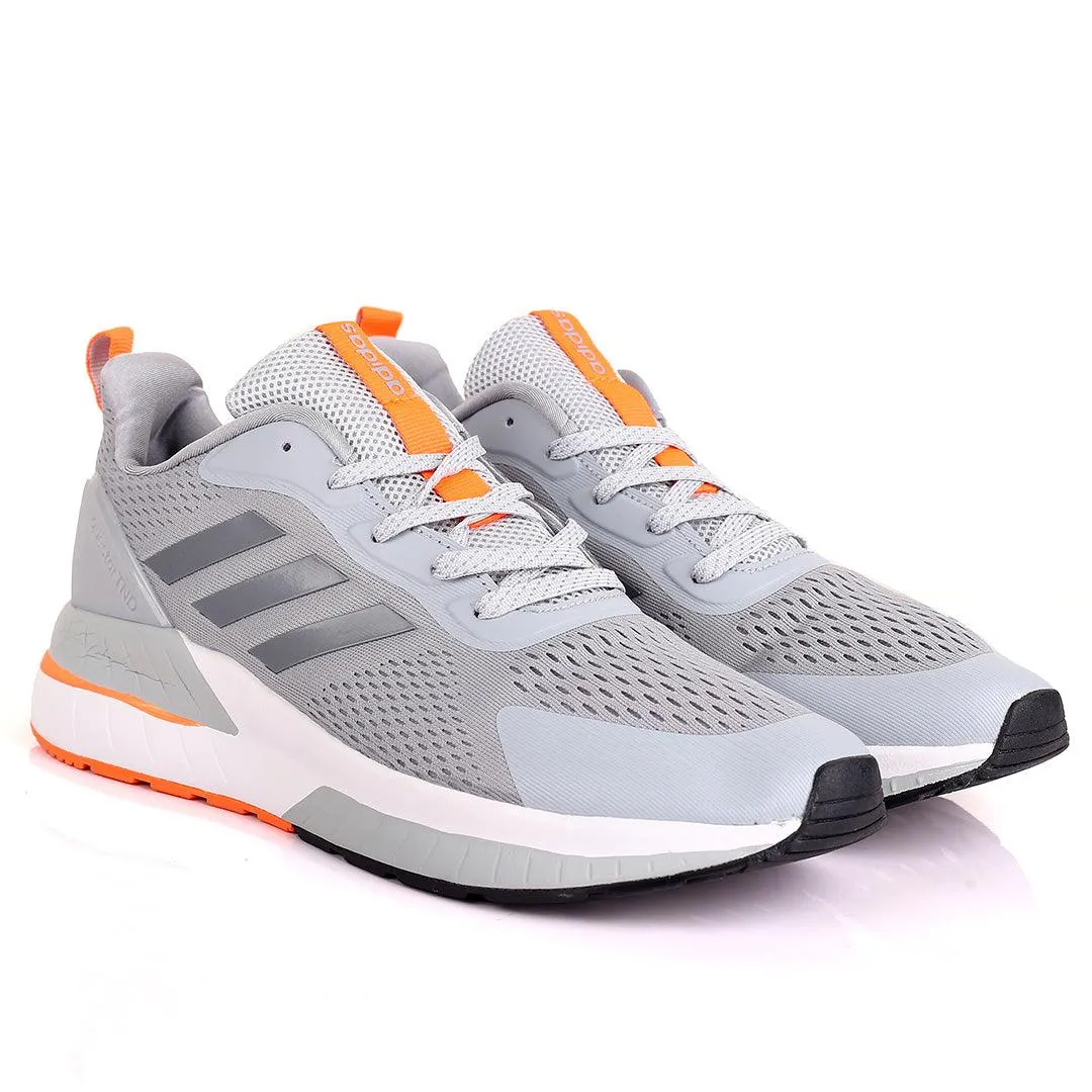 AD Cloudfoam Comfy Grey With White And Orange Sole  Designed Lace Up Breathable Sneakers