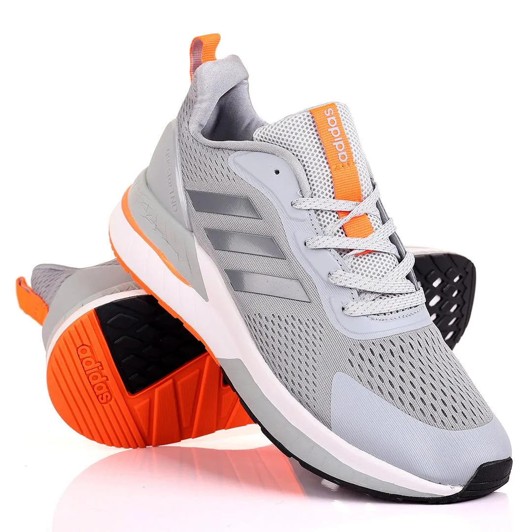 AD Cloudfoam Comfy Grey With White And Orange Sole  Designed Lace Up Breathable Sneakers