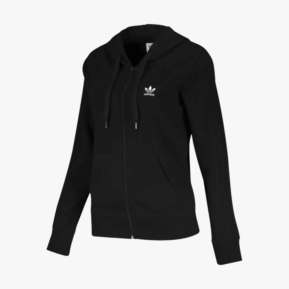 adidas Womens 3 Stripe Zip Up Hoody Black