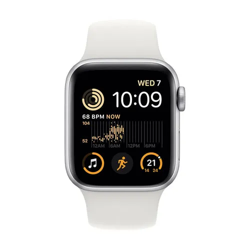 Apple Watch SE 2 (2022) 44mm (GPS) - Silver Aluminum Case with White Sport Band - Size:M/L - (MNTH3LL/A)