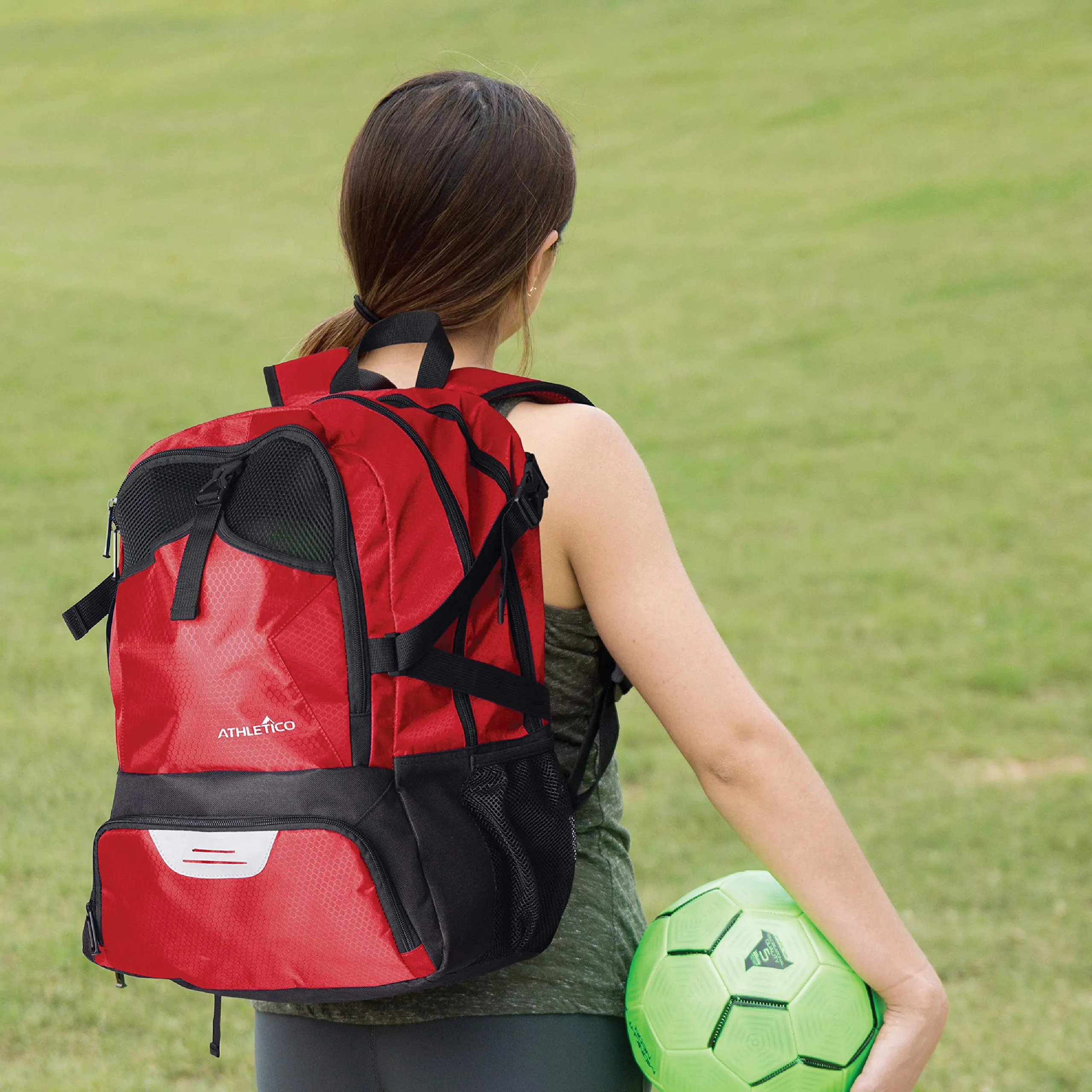 Athletico National Soccer Bag - Backpack for Soccer, Basketball & Football Includes Separate Cleat and Ball Holder (Red)