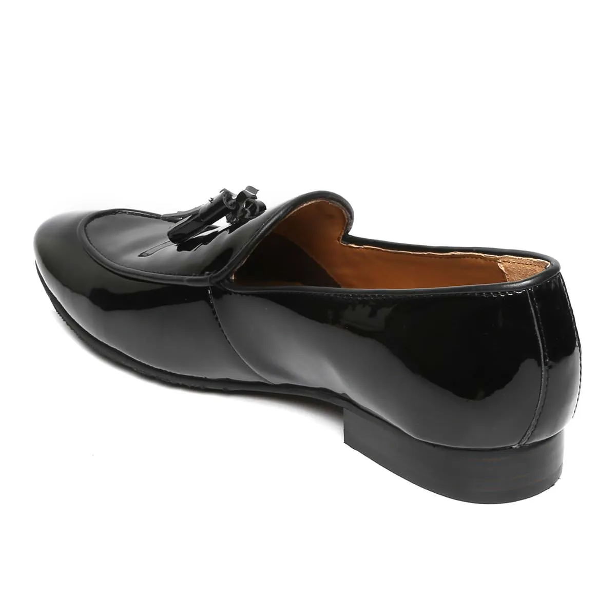 Black Patent Leather Apron Toe Tassel Slip-On Shoes By Brune & Bareskin