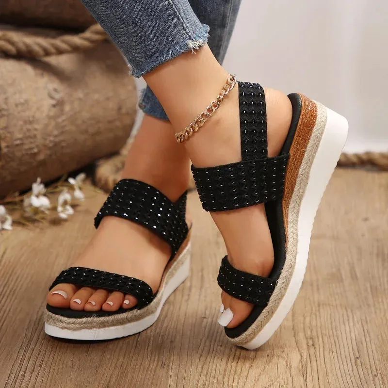 Black Platform Wedges Sandals for Women - Lightweight