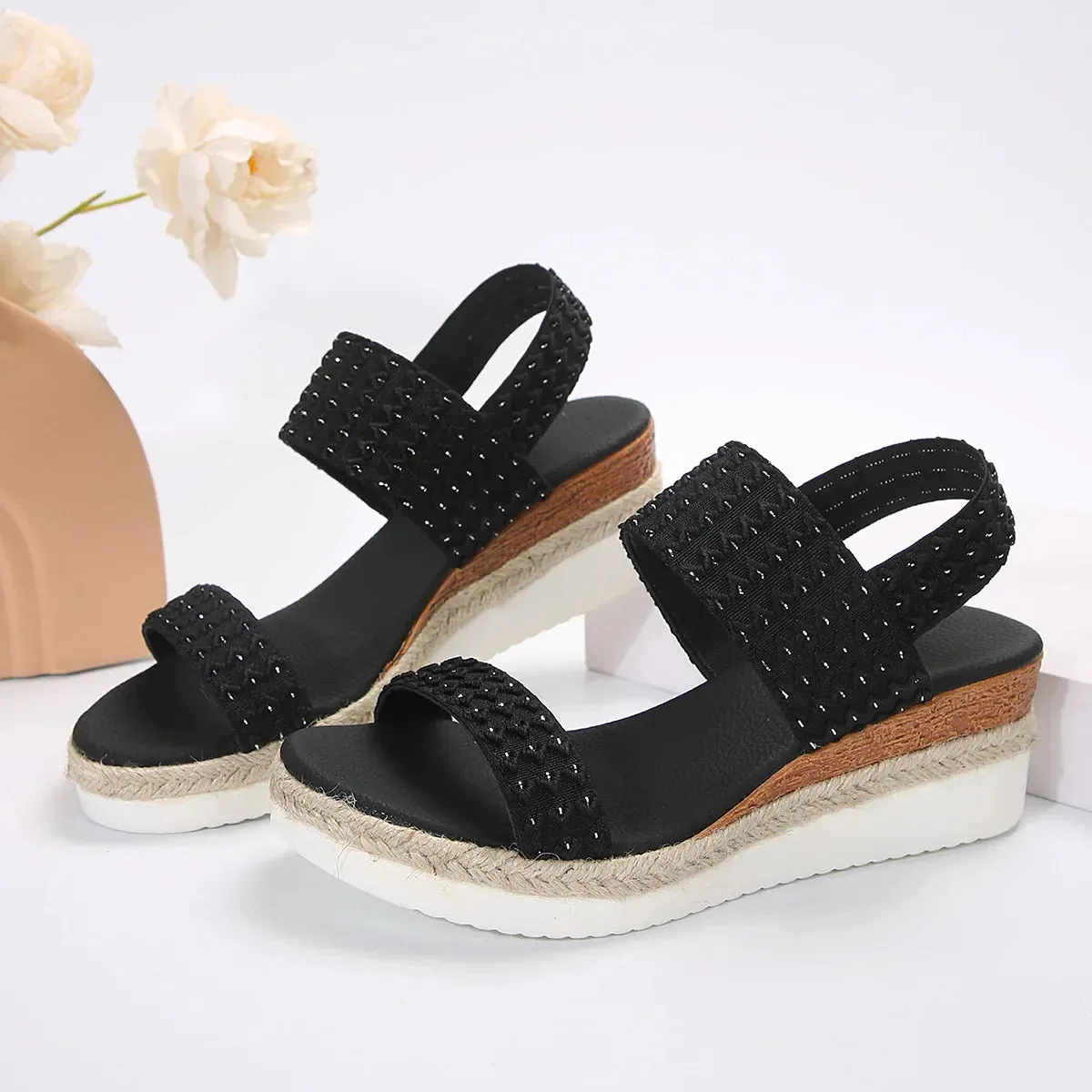 Black Platform Wedges Sandals for Women - Lightweight