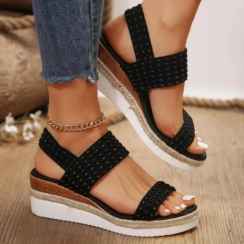 Black Platform Wedges Sandals for Women - Lightweight