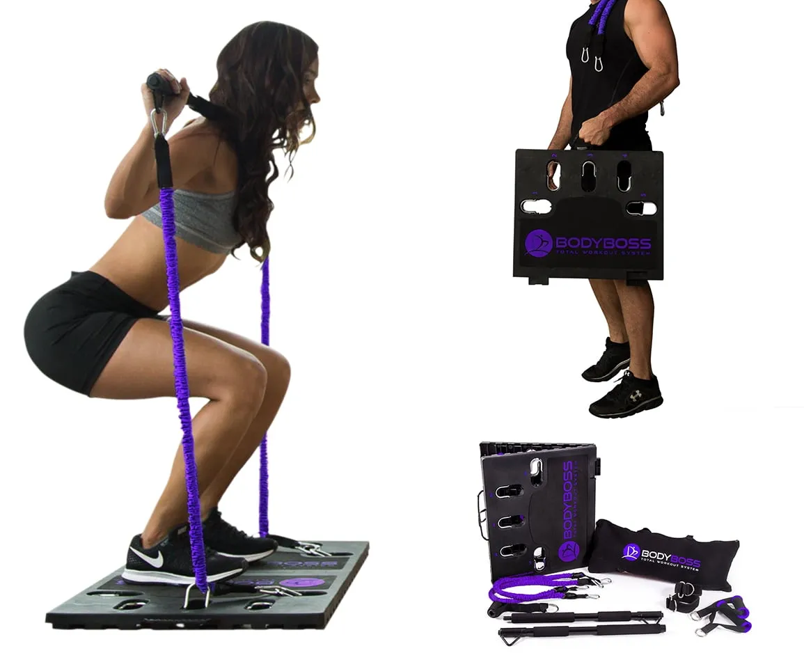 BodyBoss Home Gym 2.0 - Full Portable Gym Home Workout Package, Purple