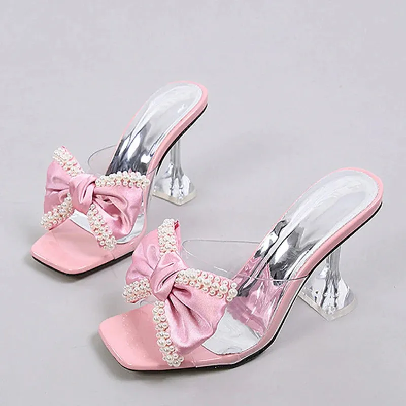 Bow Pink clear high heel Sandals