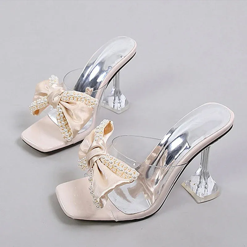 Bow Pink clear high heel Sandals