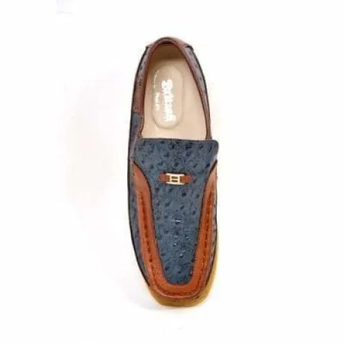 British Walkers Harlem Men's Blue and Tan Leather Crepe Sole Slip On Shoes