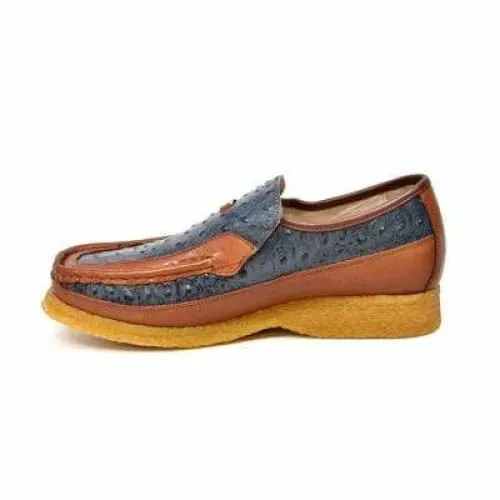 British Walkers Harlem Men's Blue and Tan Leather Crepe Sole Slip On Shoes