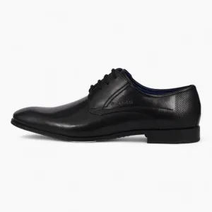 Bugatti Black Leather Business Lace-Up Shoes with Honeycomb Pattern