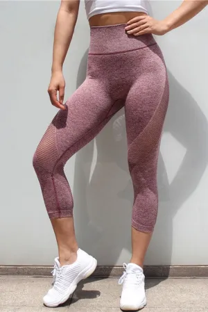 Burgundy Mesh Seamless Workout Waist Slimming Capris