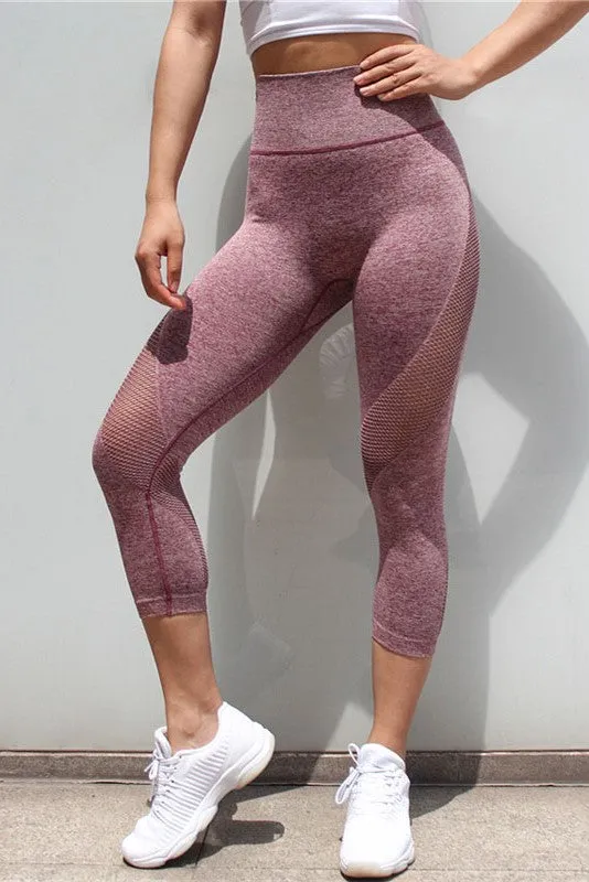 Burgundy Mesh Seamless Workout Waist Slimming Capris