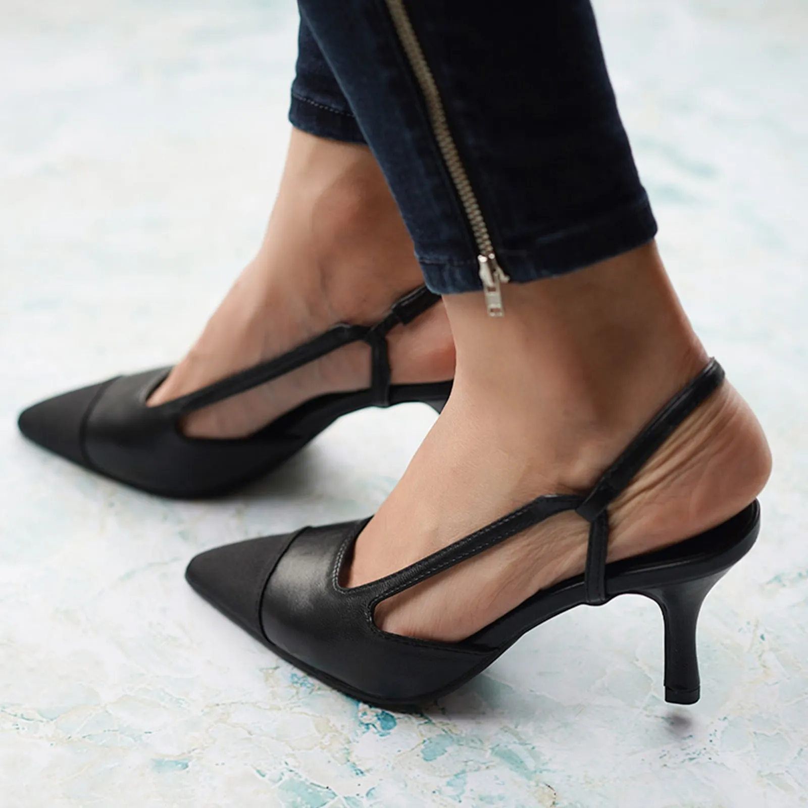 Cap-Toe Slingback Pumps (Helen)