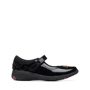 Clarks Relda Sea K Girls Black Patent School Shoe