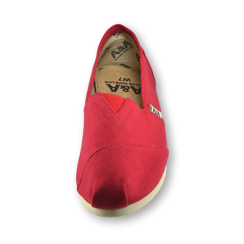 Classic Red Canvas Slip On Shoes for Women