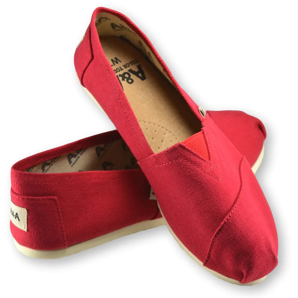 Classic Red Canvas Slip On Shoes for Women