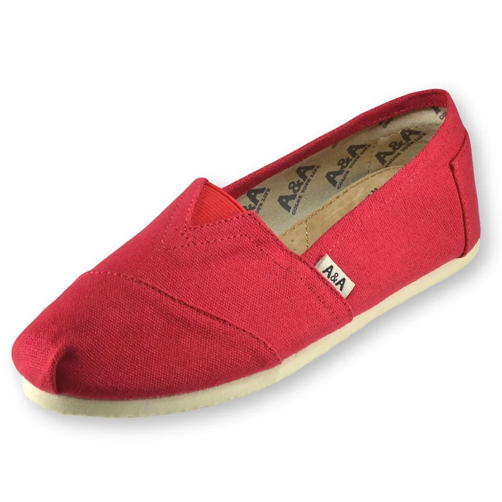 Classic Red Canvas Slip On Shoes for Women