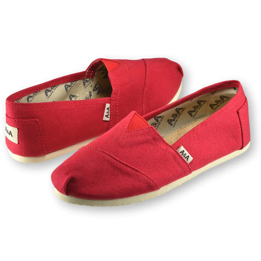 Classic Red Canvas Slip On Shoes for Women