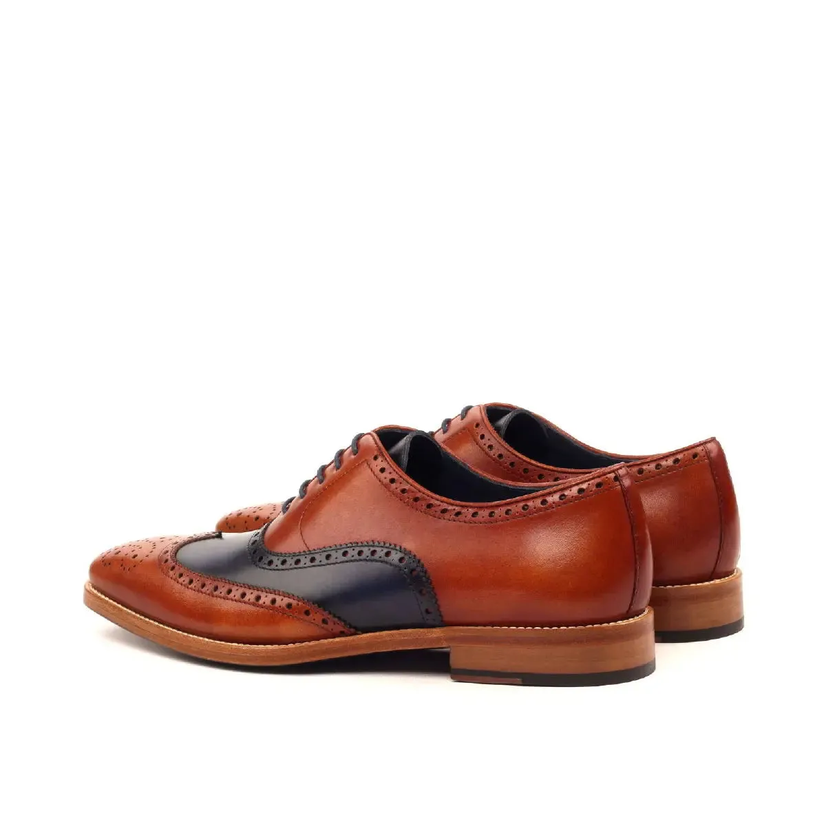 DapperFam Aeron in Cognac / Navy Men's Italian Leather Full Brogue