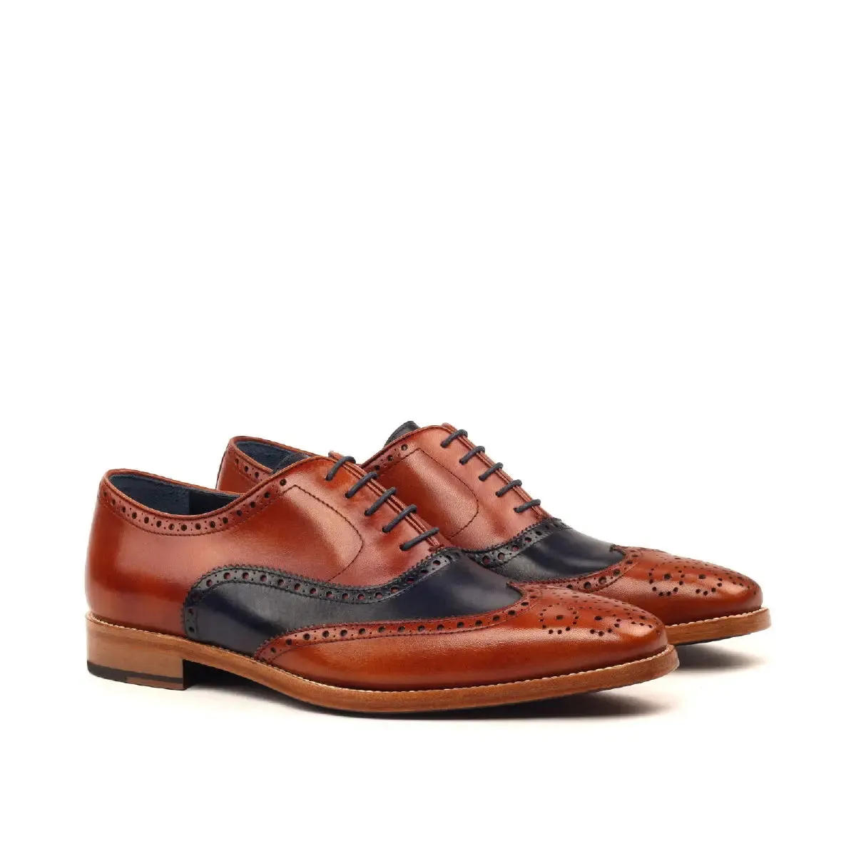 DapperFam Aeron in Cognac / Navy Men's Italian Leather Full Brogue