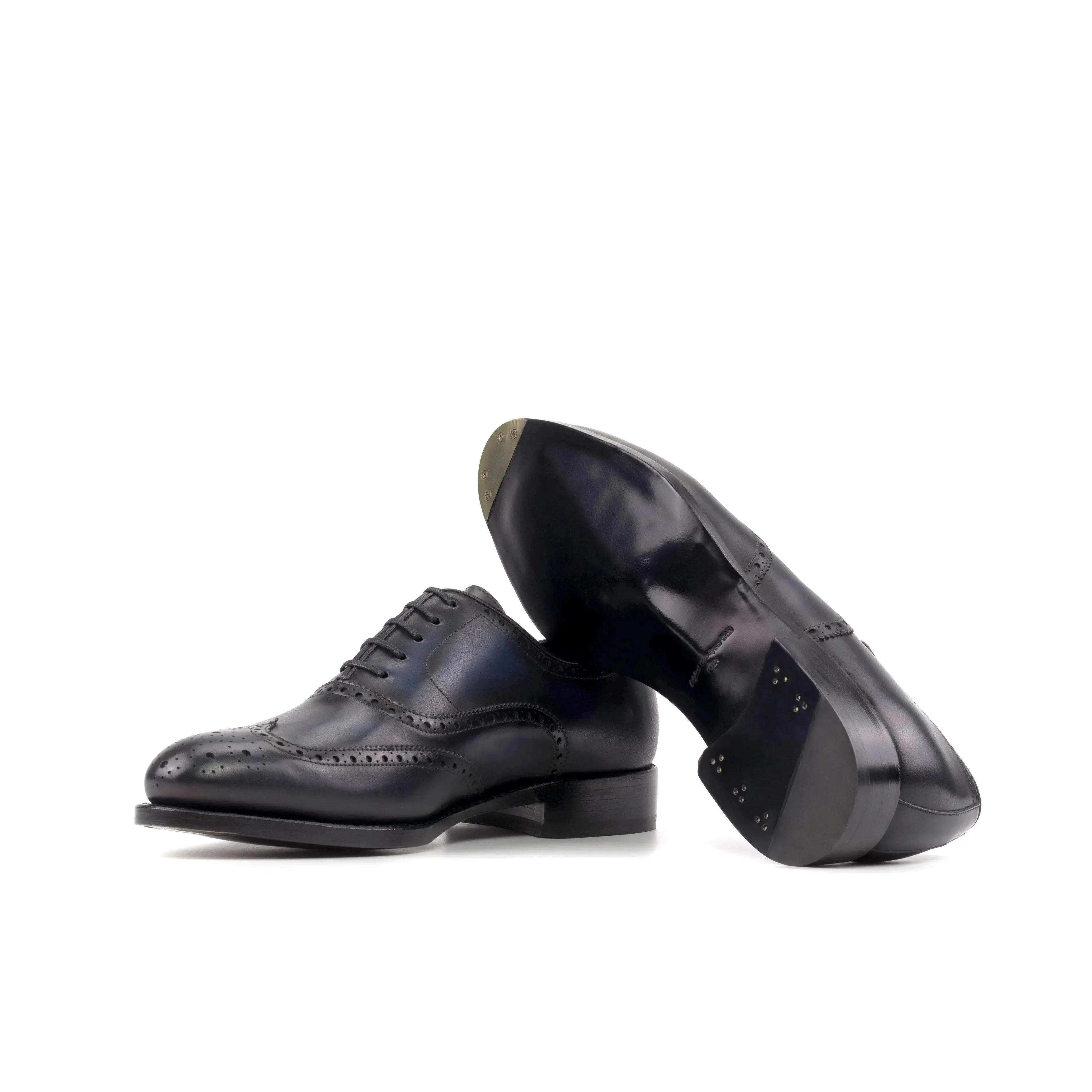 DapperFam Aeron in Navy Men's Italian Leather Full Brogue