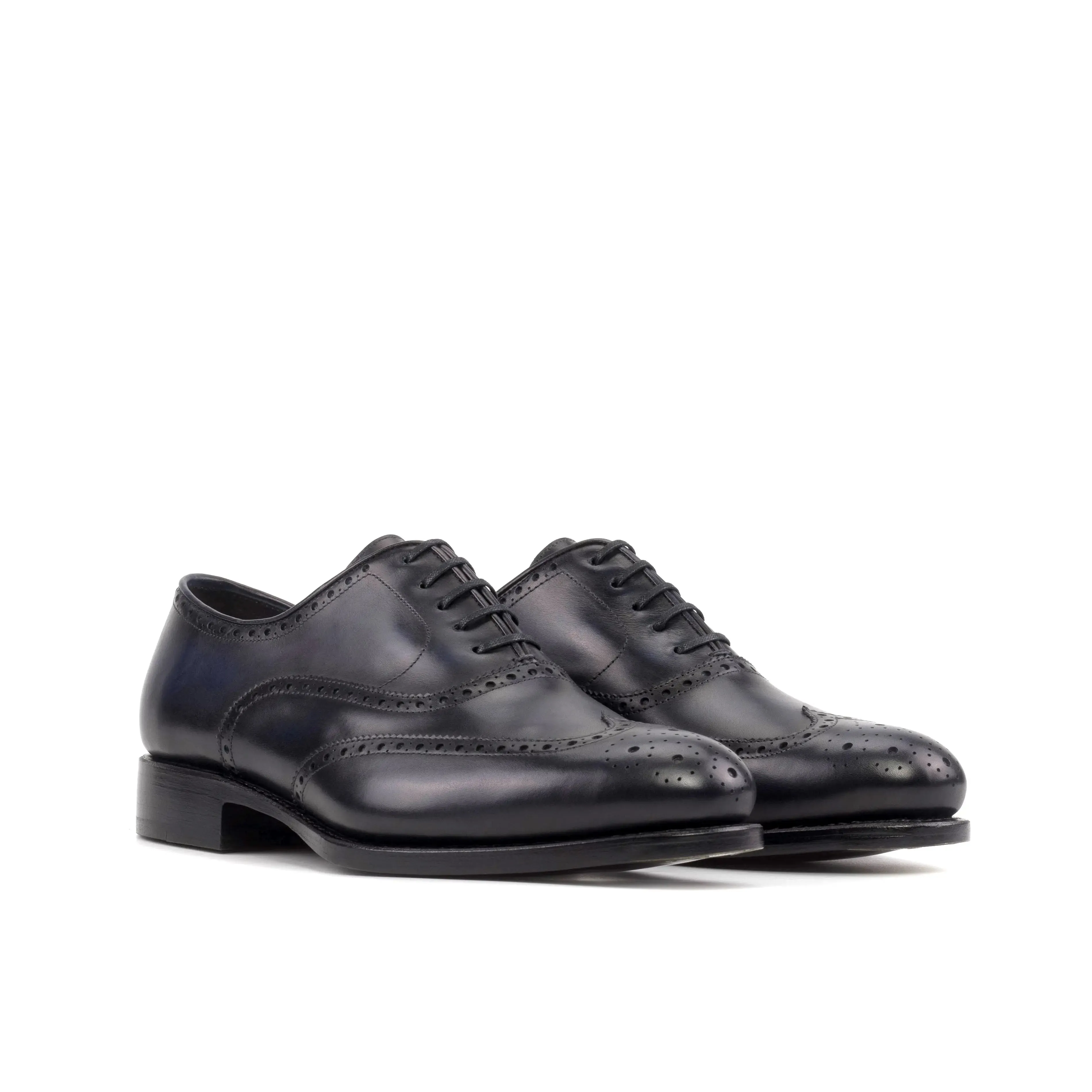 DapperFam Aeron in Navy Men's Italian Leather Full Brogue