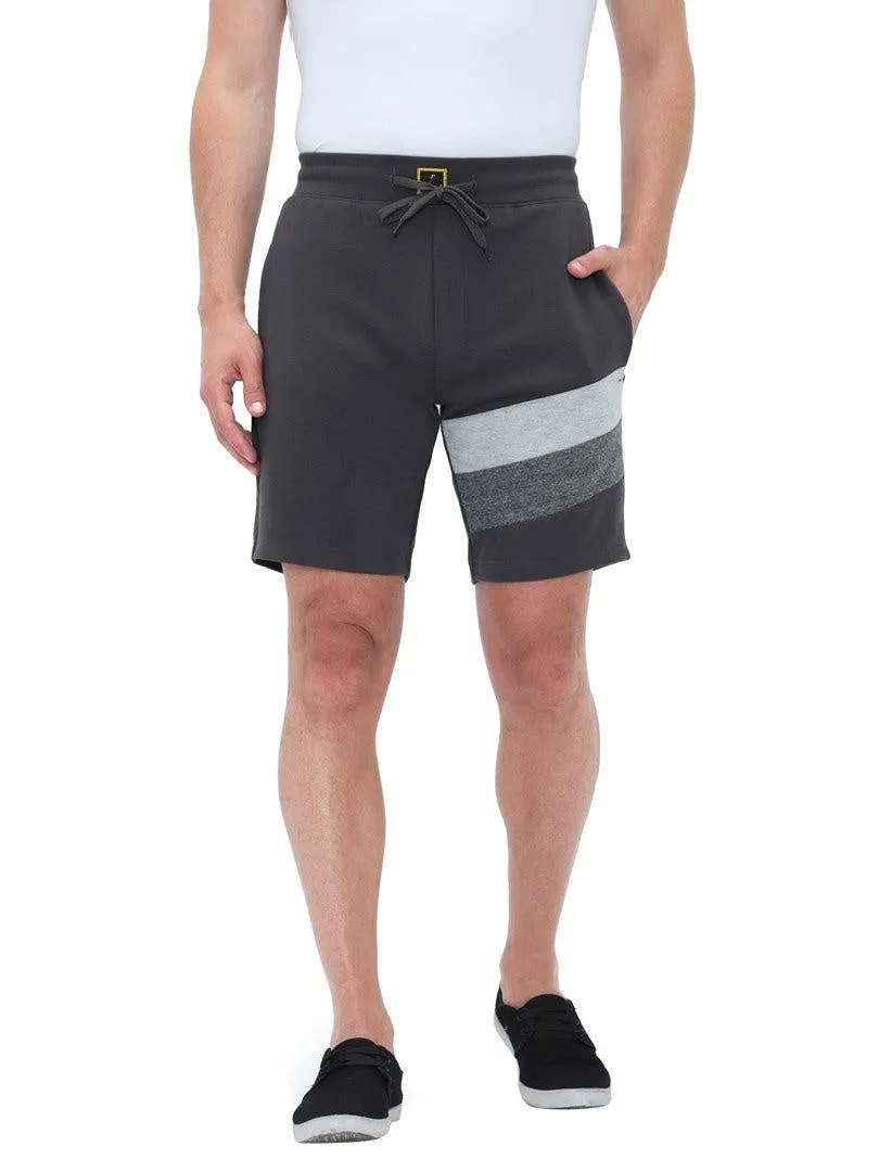 FabSeasons Dark Grey Strips Casual Fashion Solid PolyCotton with Lycra Shorts for Mens