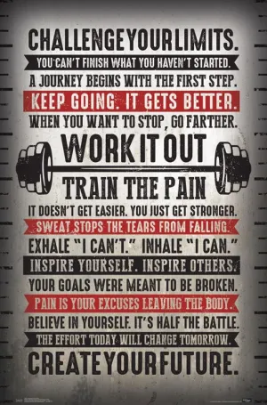 Fitness Gym Motivational "Challenge Your Limits" Inspirational Quotes Wall Poster - Trends Int'l.