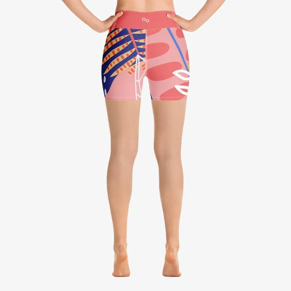 Floral Yoga Shorts "Tropics" Coral/Blue