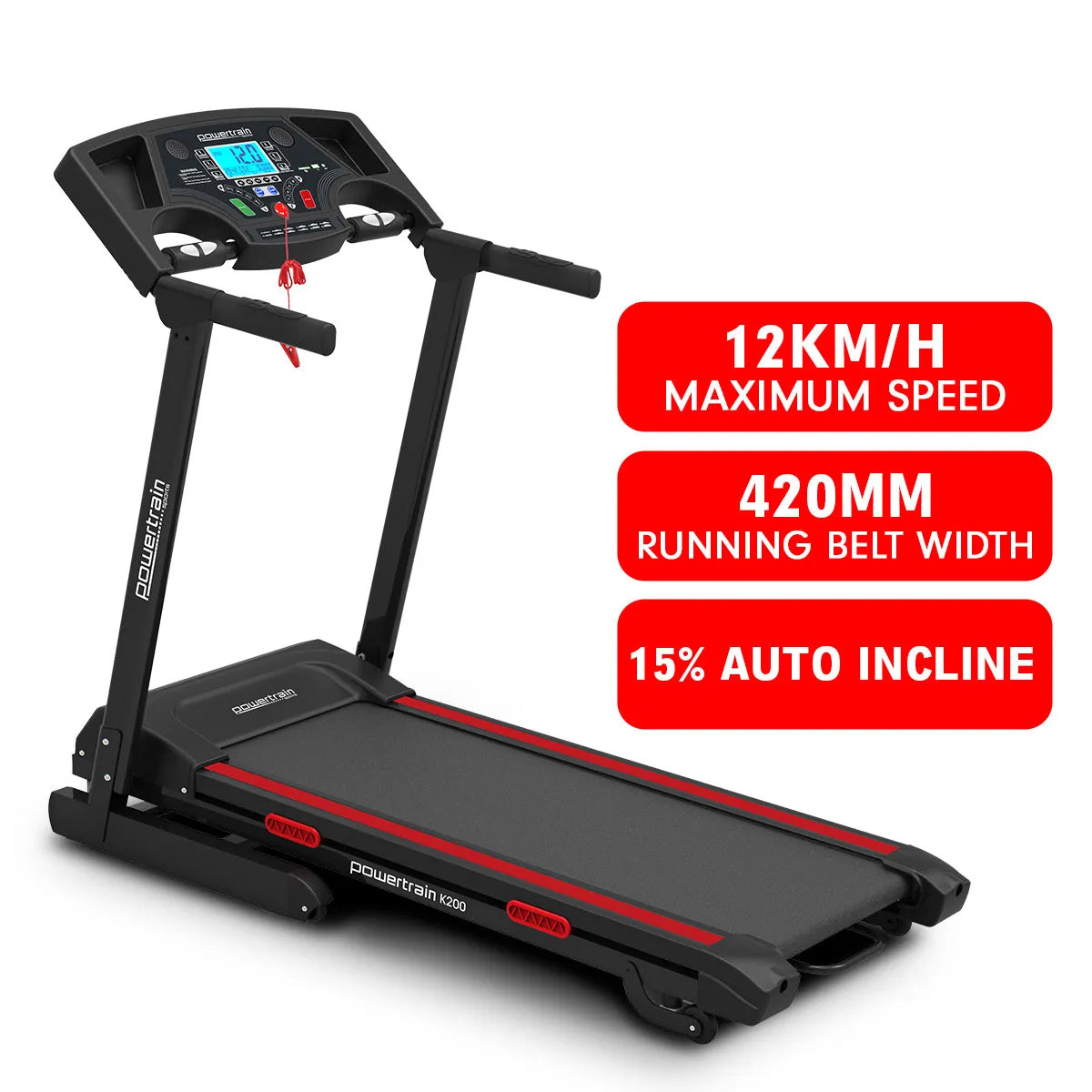 Foldable Electric Treadmill with 15 Levels Incline, 5in LCD - Powertrain