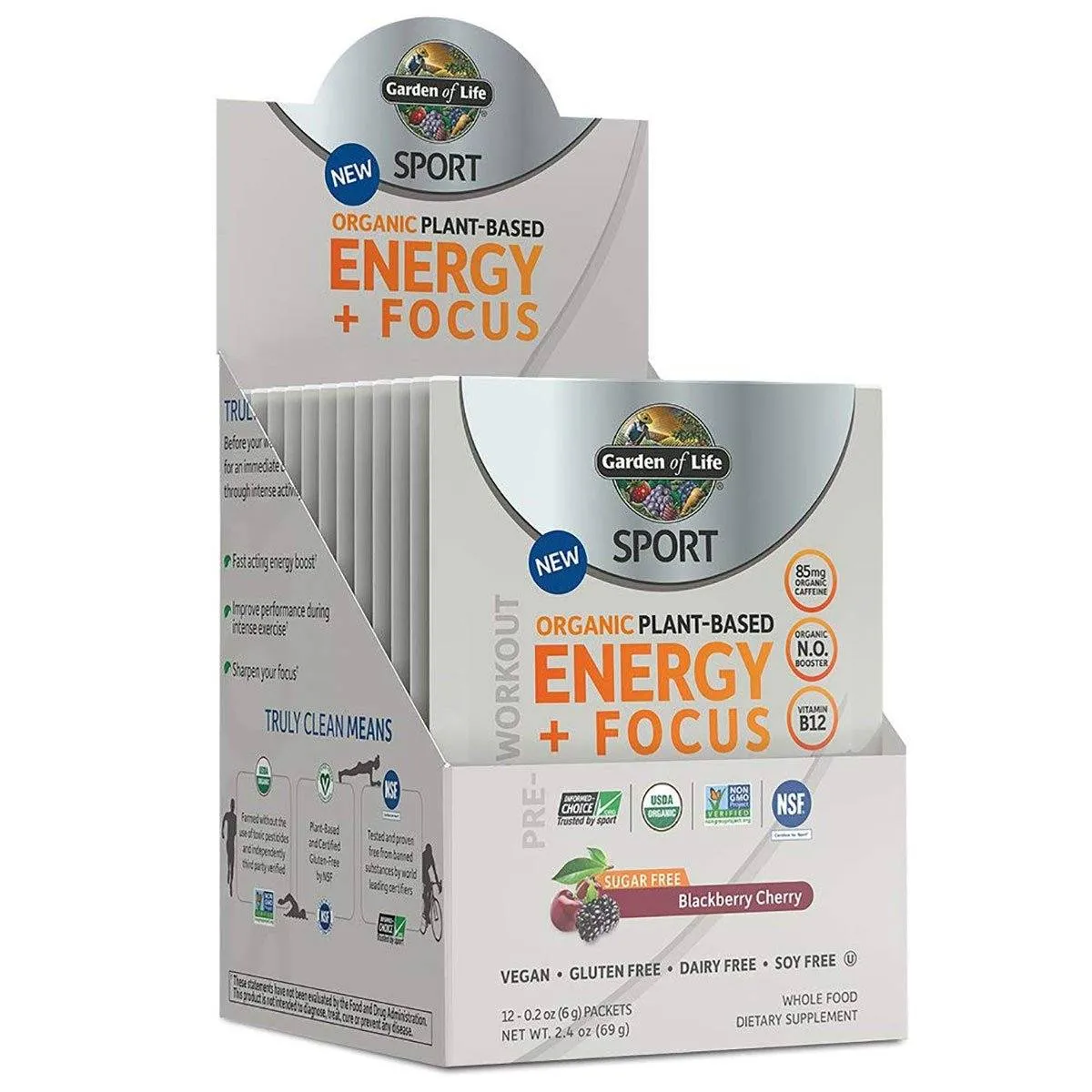 Garden of Life Sport Organic Energy Focus Sugar Free Blackberry Cherry 12 Count