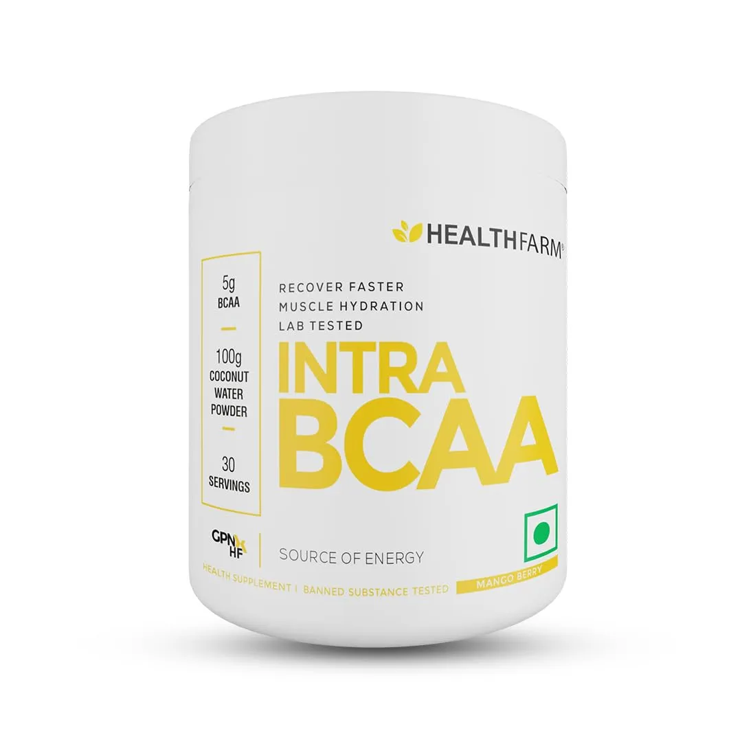 Healthfarm Intra BCAA Powder Amino Acids Supplement - 30 Servings - Sugar-Free Intra, Post & Pre Workout Amino Powder & Recovery Drink (Mango Berry)