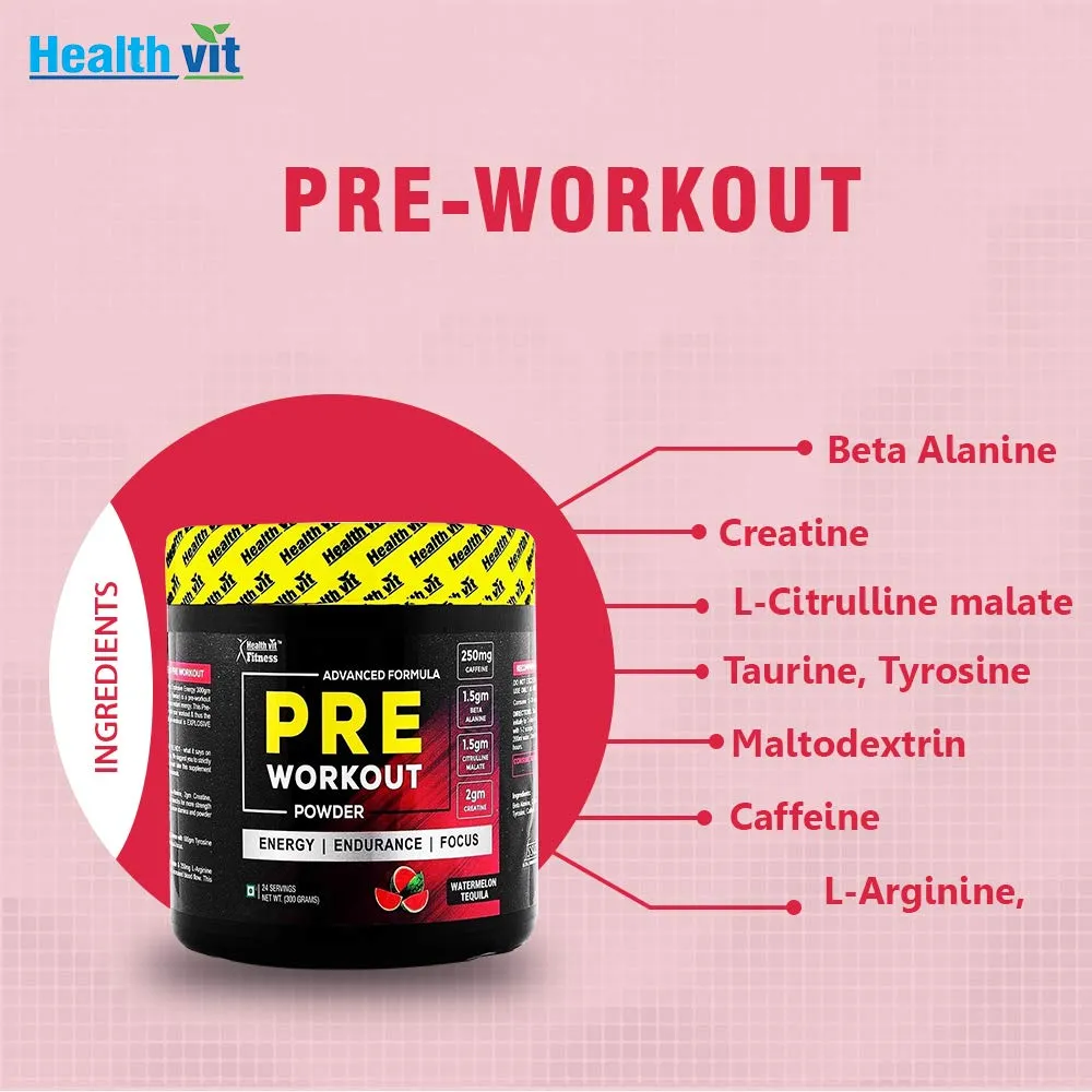 Healthvit Fitness Pre-Workout Explosive Energy Advance Formula 300gm Powder (Orange Flavour)