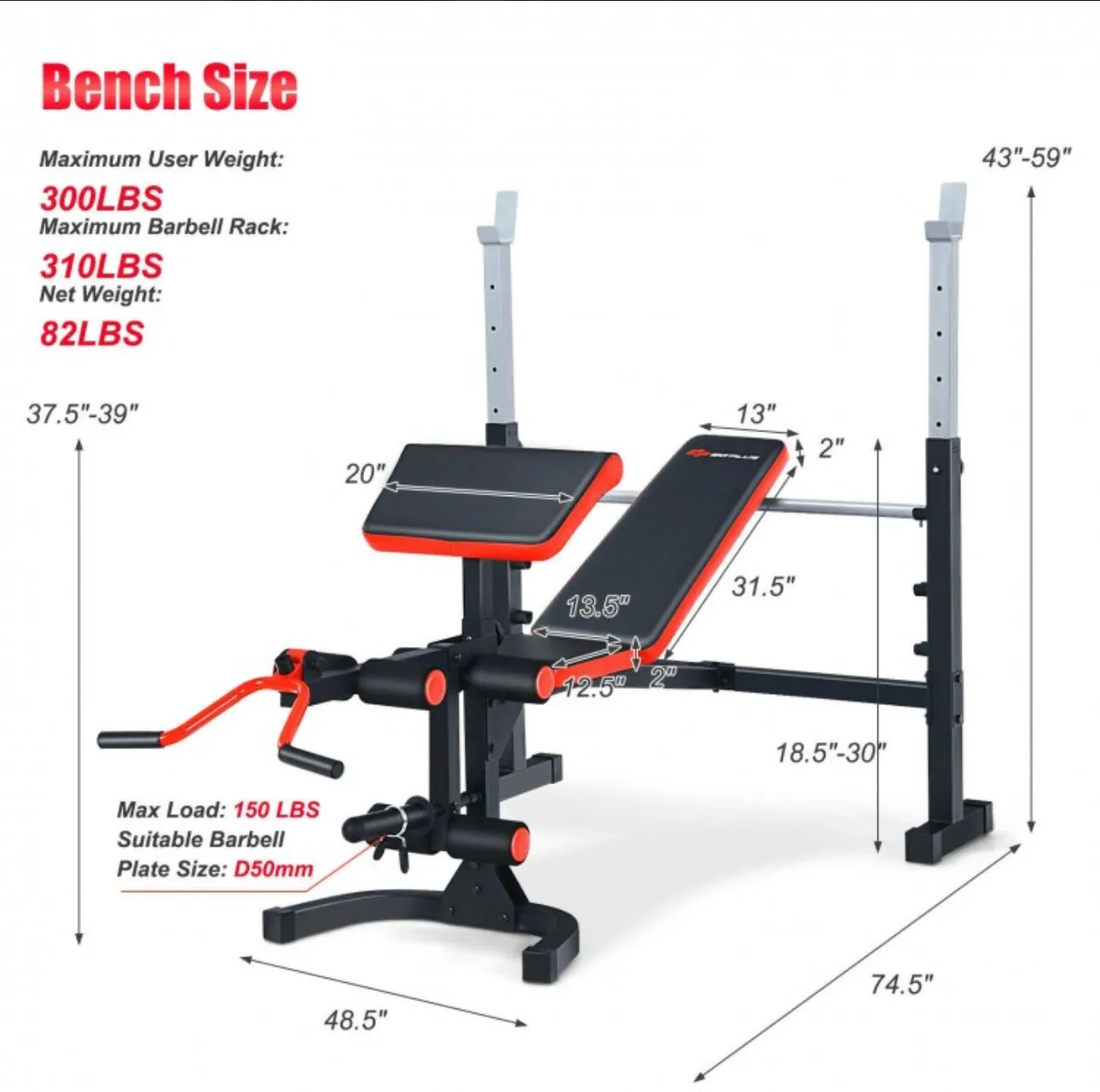 Heavy Duty Modern Adjustable Olympic Weight Bench For Full-Body Workout, Strength Training | Multiple Ways To Get, Stay Fit | Thickened Cushion