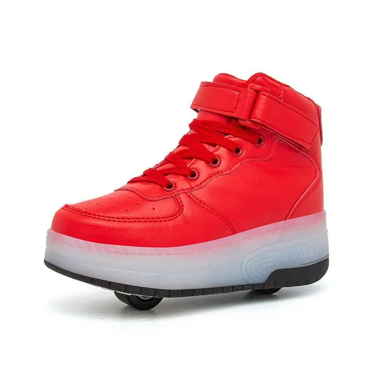 High Top Stylish Led Roller Shoes | Roller High Top Kids Light Up Sneakers With Wheels