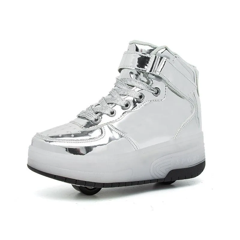 High Top Stylish Led Roller Shoes | Roller High Top Kids Light Up Sneakers With Wheels