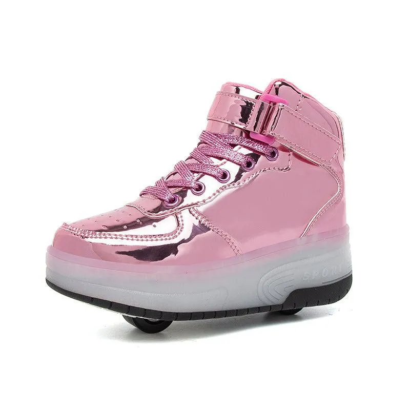 High Top Stylish Led Roller Shoes | Roller High Top Kids Light Up Sneakers With Wheels