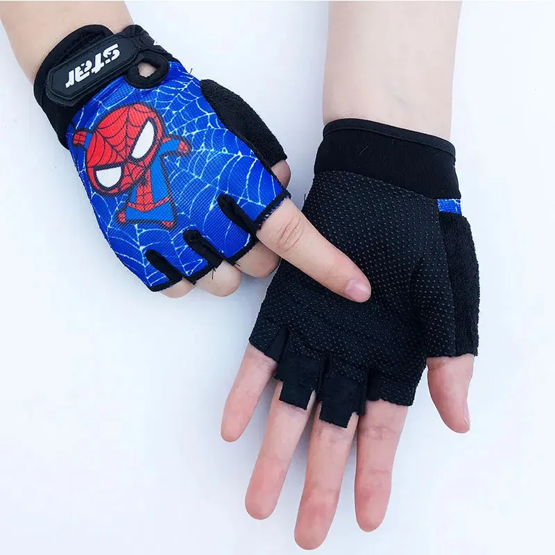 Kids Bike Gloves Half Finger Sport Running Overlock Sewing Anti-Slip Stretch Cycling Boy Girl Gloves For Childre Cartoon For Boy