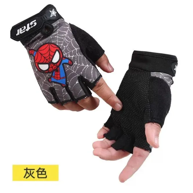 Kids Bike Gloves Half Finger Sport Running Overlock Sewing Anti-Slip Stretch Cycling Boy Girl Gloves For Childre Cartoon For Boy