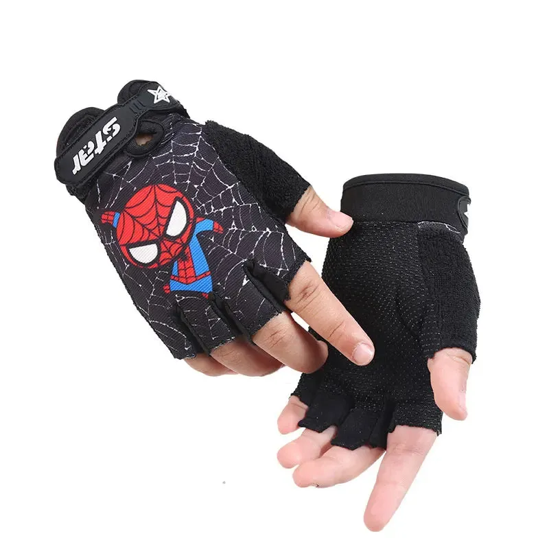 Kids Bike Gloves Half Finger Sport Running Overlock Sewing Anti-Slip Stretch Cycling Boy Girl Gloves For Childre Cartoon For Boy