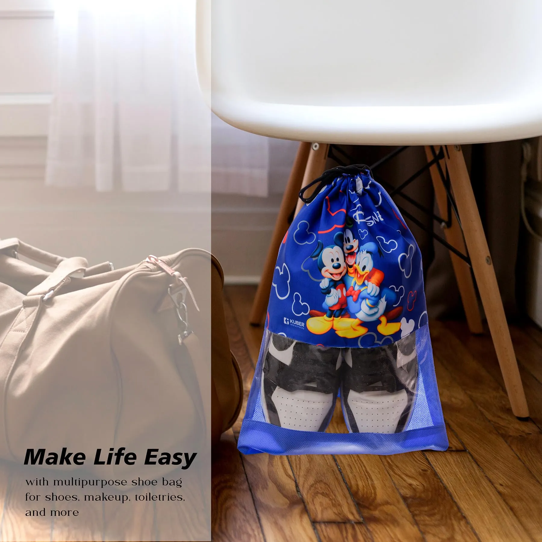 Kuber Industries Disney Team Mickey Shoe Cover | Travel Shoe Storage Bags | Polyester Storage Bag | Drawstring Shoe Cover | Shoe Organizer with Clear Window | Pack of 18 | Blue