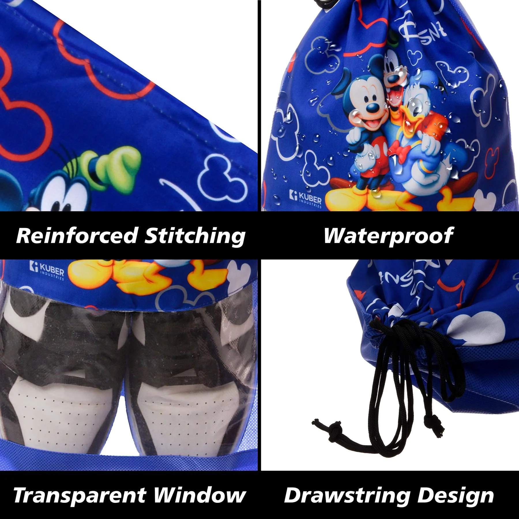 Kuber Industries Disney Team Mickey Shoe Cover | Travel Shoe Storage Bags | Polyester Storage Bag | Drawstring Shoe Cover | Shoe Organizer with Clear Window | Pack of 18 | Blue