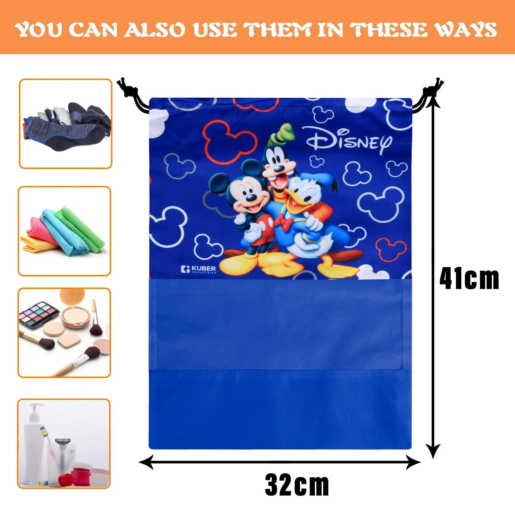 Kuber Industries Disney Team Mickey Shoe Cover | Travel Shoe Storage Bags | Polyester Storage Bag | Drawstring Shoe Cover | Shoe Organizer with Clear Window | Pack of 18 | Blue