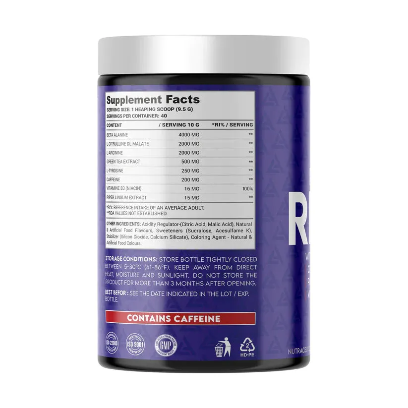 LAZAR ANGELOV NUTRITION Revolt 40 Serv. Pre Workout, 4000 mg Beta Alanine, 3000 mg L-Citruline & 2000 mg L-Arginine AAKG for Pump, 200 mg Caffeine & 250mg L-Tyrosine for Energy. & Focus