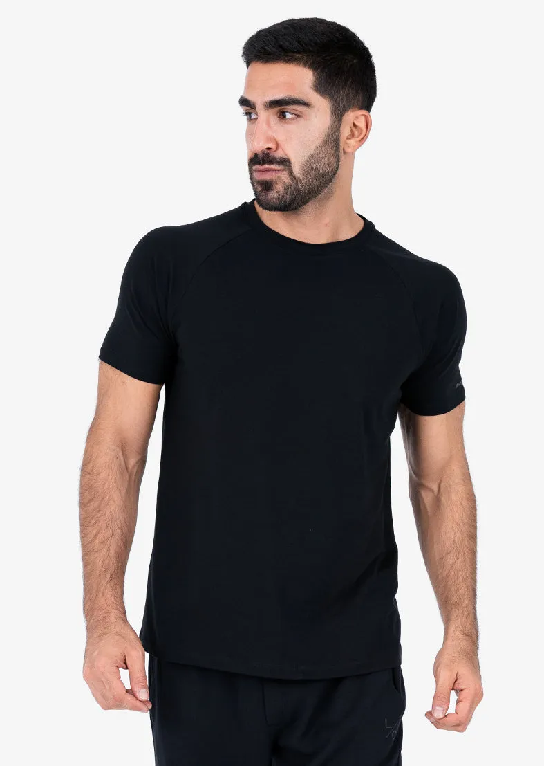 Mens Essential Tee Black & Premium Textured Short Set Black