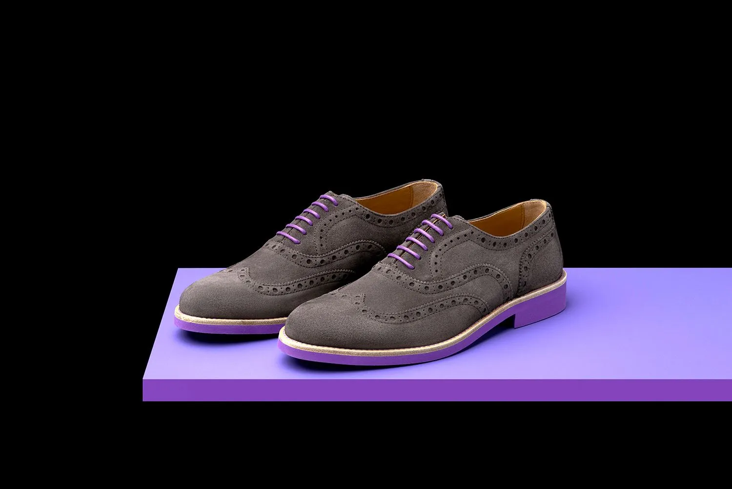 Mens Grey & Purple Suede Wingtip Dress Shoes